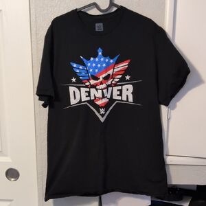 WWE Black Tee with Red White and Blue Denver Skull Graphic